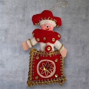 Vintage Felt and Sequin “Jack in the Box” Handmade Ornament